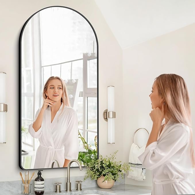 GLASHOM Arched Bathroom Mirror, 30"x50" Black Arched Mirror for Bathroom, Wall Mounted Mirror, Vanity Wall Mirror Metal Frame for Bedroom, Entryway, Living Room, Vertically Hanging