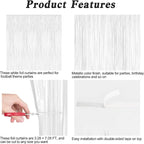 2 Pack Tinsel Backdrop, 3.28 x 7.05 Feet White Party Decorations, Metallic Foil Fringe Curtains Streamer Backdrop, Party Supplies Photo Props for Birthday Anniversaries Wedding
