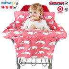 2-in-1 Shopping Cart and High Chair Cover for Baby, Padded Cover, Fold'n Roll Style, Portable with Carry Bag (Pink Elephant)