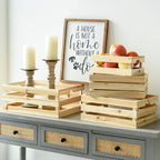 Set of 4 Large Wooden Crates Unfinished Office Storage Crates, Decorative Wood Storage Crates for Display, Rustic Pine Wood Organizer Bin Basket for Kitchen Pantry Bathroom