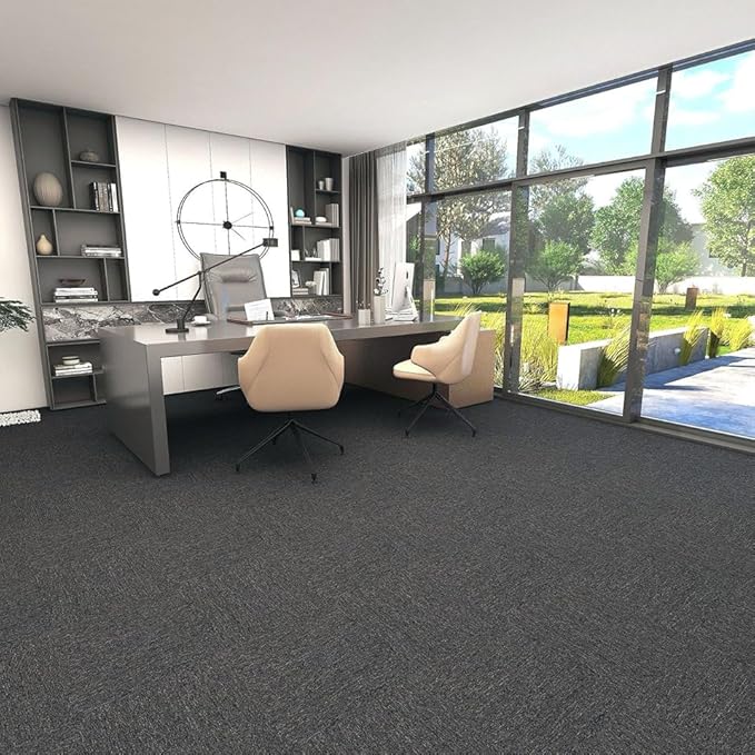 Carpet Tile 24” X 24” Self Adhesive Carpet Floor Tiles Anti-Slip Reusable Carpet Squares Peel and Stick Carpet Floor Tile Easy Install DIY for Bedroom Living Room (21, Dark Grey)
