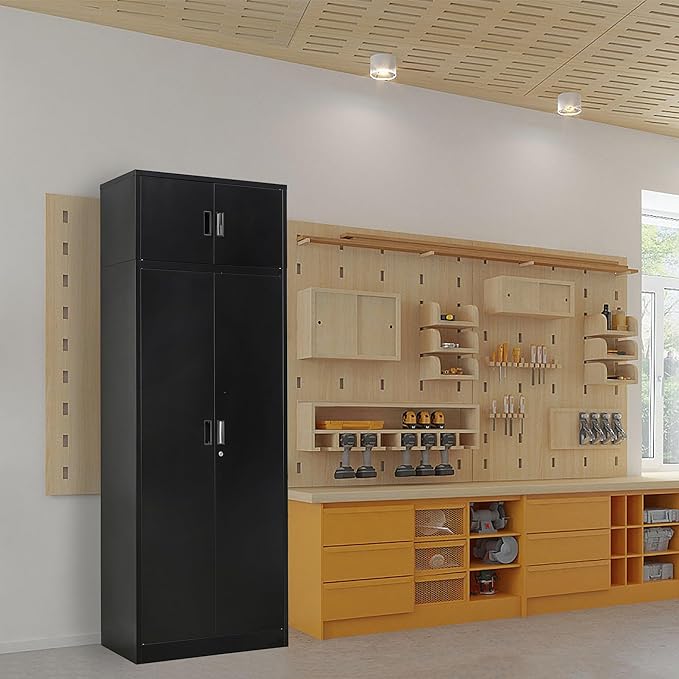 Storage Cabinet, 87 Inch Tall Metal Storage Cabinet with Doors and Shelves,Heavy Duty Metal Cabinet, Pantry Cabinets for Kitchen Storage, Garage Cabinet for Living, Dining Room.