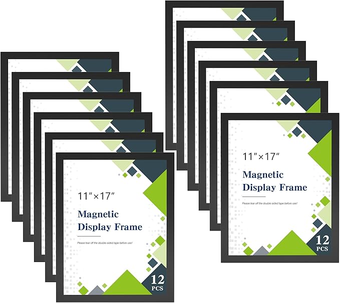 Relx 12 Pack Magnetic Sign Holder 11 x 17 Wall Mount, Self Adhesive Frames for Walls, Clear PVC Magnetic Picture Frame with Magnet Strip Border for Office, Home, Store, Restaurant Display