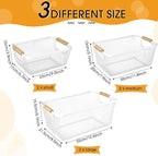 Maxcheck 6 Pack 3 Size Metal Wire Baskets Wooden Handles Steel Mesh Storage Bins Organizer Containers Gift for Home Cabinets Closet Kitchen Food Fruit Freezer Storage Rectangle (White)