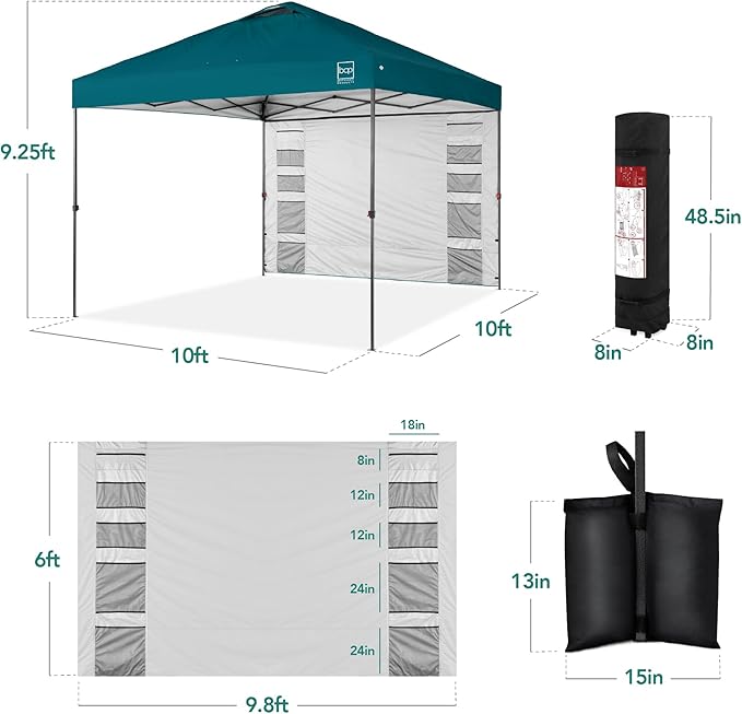 Best Choice Products 10x10ft Easy Pop Up Canopy w/Side Wall, 10 Pockets, Portable Carrying Case, 1-Button Setup, 4 Weight Bags - Cerulean