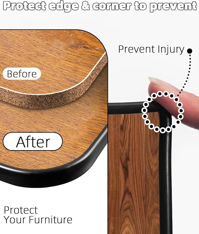 U-Shape Black TPE Edge Banding 32.8Ft Self-Adhesive Flexible Edge Trim, Furniture Edge Protector & Countertop Molding (W:0.8'' H:0.2'')