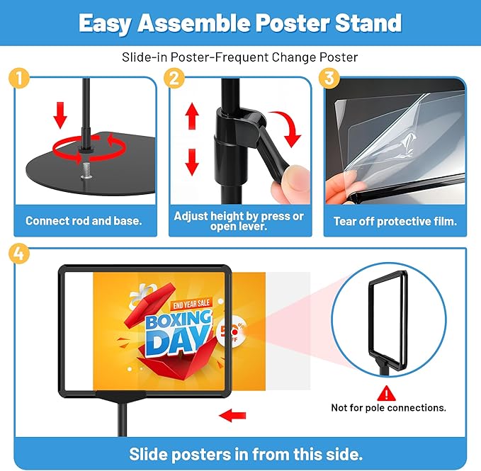 Sign Holder Stand A4, Adjustable Poster Stand for Table Top & Floor, Metal Signage Display Stands, Floor Standing Sign Holder for Advertisement, Tradeshow, Store, Business, 2 Pack