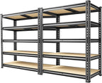 60.1" H Garage Storage Shelves 1990LBS Storage Shelves, 5 Tier Adjustable Metal Shelving, Garage Shelving for Storage, Basement, Warehouse, Pantry, Kitchen, 27.5" W x 11.9" D x 60.1" H, Black, 2 Pack