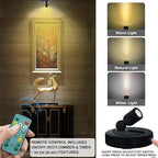 Rechargeable LED Spotlight, 3 Lighting Modes Indoor Spotlights, Battery Powered Spot Lights with Remote, Up Light for Plants, Timer Dimmable Picture Light for Wall Artwork-Black
