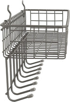 Spectrum Pegboard & Wall Mount Wire Basket With 8-Hook Station (Industrial Gray) - Storage & Organizer For Garage, Tools, Shed, Home, Work Bench, Crafts, & More