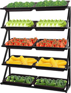 5 Tiers Retail Display Rack, Large Capacity Market Shelf Fruit and Vegetable Basket Stand Rack Set for Kitchen, Office, Store, Supremarket Utility Storage Shelves