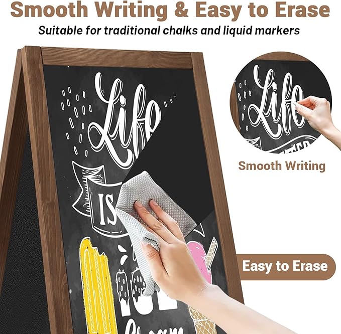 A Frame Chalkboard Sign 40"x20" A Frame Sign, Wooden Sandwich Board Sturdy Double Sided Chalk Board Sign Board Outdoor, Sidewalk Sign for Restaurant, Wedding, Food Truck