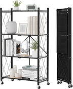 ALANNG Storage Shelves with Wheels, Bookshelf with Storage, No Assembly Metal Rack Cart for Kitchen, Office, Laundry, Garage (4 Tier, Black)