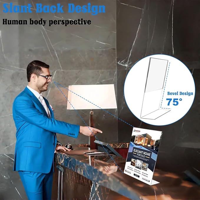 Laerjin Acrylic Sign Holder 8.5 x 11 - 10 Pack Clear Slanted L-Shaped Display Stand, Flyer & Menu Frame, Side Loading Paper Signage Holder - Office, Restaurant, Trade Show Use