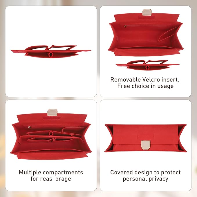 Doxo Purse Organizer Insert, Felt Tote Organizer with Zipper, Bag Insert Organizer Perfect for Lv Onthego MM 35 & D Medium Book Tote Bag (Red-With Cover)