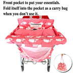 Love&go Soft Pillow Attached 2-in-1 Shopping Cart and High Chair Cover for Baby, Cotton Padded Cart Cover, Fold'n Roll Style, Portable with Carry Bag (Pink Elephant)