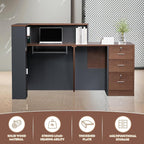 L-Shaped Modern Reception Desk with Counter & Storage - 71" Large Office Front Desk, Salon Checkout Counter with Lockable Cabinets, Shelves(Brown & Black, Right - 71''L x 34''W x 41''H)