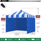 ABCCANOPY Heavy Duty Easy Pop up Canopy Tent with Sidewalls 10x10,Strip RoyalBlue