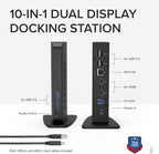Plugable USB 3.0 and USB-C Universal Laptop Docking Station with 2 HDMI Ports for Windows, Mac (Driver Required), and ChromeOS, Gigabit Ethernet, Audio