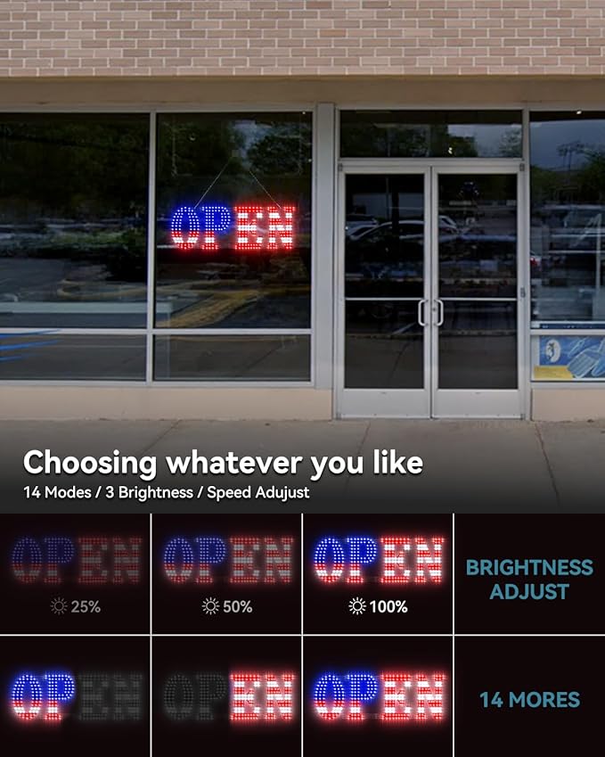 Open Sign for Business, 30"x10" Jumbo Open Sign with Timer and Remote Control, Dynamic Light Modes Led Signs for Storefront Window Bar Salon Cafes Retail Shops US Flag