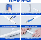 Delamu 128in Cord Hider for 1 Cord, Self-Adhesive Cord Covers for Wires on Wall, Easier Install Wire Covers for Cords on Wall, Cable Wire Hider, Cable Cover Management Raceway, W0.48 H0.3in, White