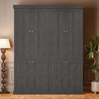 70.8" Tall Bookshelf with Doors, Farmhouse Modular Bookcase with 4-Tier Adjustable Shelves, Large Storage Cabinet for Home Office, Living Room, Black