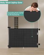 59 inch Retractable Baby Gates 34 inch Tall, Retractable Gate with Reinforced Strip Design to Prevent Crawling Through, 5 FT Retractable Dog Gate for Stairs, Doorways, Hallways, Indoor/Outdoor
