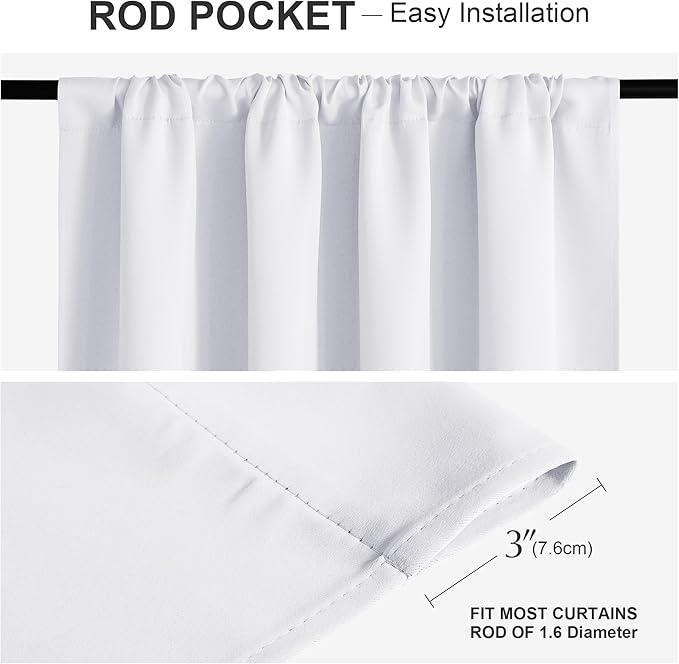 PONY DANCE Window Curtain Valances - Rod Pocket Drapes Set Thermal Insulated Curtain Panels Noise Reducing Window Treatment for Kitchen, 42 W x 36 L inch, Pure White, 2 PCs