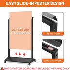 Heavy Duty Rolling Sidewalk Sign 24x36 Inch - Double-Sided Sandwich Board Poster Stand with Wheels, Slide-in Floor Standing Sign Holder Stand for Outdoor Business Advertising (Frame only)