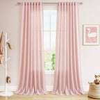 Extra Long Pink Linen Curtains 120 Inch for Kids Bedroom 2 Panels Set Rod Pocket Back Tab Light Filtering Semi Sheer Soft Linen Window Drapes Privacy High Ceiling Drapes for Farmhouse 52x120