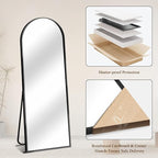 57"x20" Full Length Mirror with Stand, Shatterproof Arched Floor Mirror, Aluminum Alloy Thin Frame - Freestanding/Leaning/Wall Mount for Bedroom, Living Room & Entryway (Black)