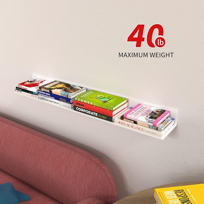 36 Inches Acrylic Wall Shelves 2 Pack, Floating Shelf for Wall Mounting, Acrylic Display Ledges for Funko Pop Figures, Home Décor, Living Room, Gaming Room, Plants(36 inch, White)