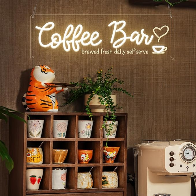 Coffee Bar Neon Sign with Timer Remote Dimmer, Warm White LED Coffee Light for Cafe Shop Station Home Kitchen Bar Cart Event Area Party Gift for Lover Friends Family - Warm White 3