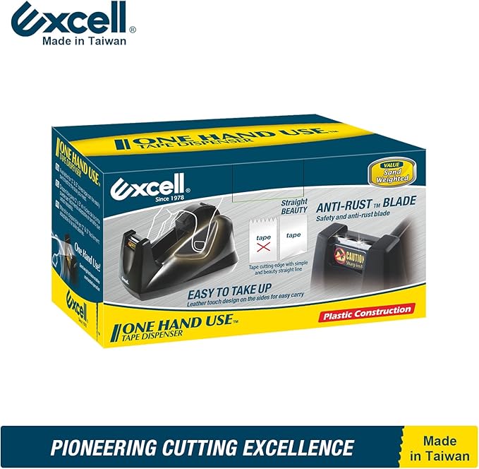 Excell EX-11425WH Premium Dualcore Desktop Tape Dispenser (1" + 3" core) with Sand Weighted Base, White Desk Tape Dispensers Use for Office, Gift Store and Wrapping Purpose