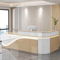 Modern Reception Desk – Front Desk, Reception Counter for Office, Checkout Counter, LED Lighting, Storage, Soft Close Drawers, Custom Logo, Fully Assembled (K,96IN)