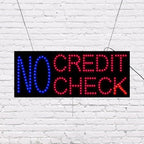LED No Credit Check Sign for Retail Business Displays |Advertising Electronic Light Up Sign for Windows Walls |11"H x 27"W x 2"D
