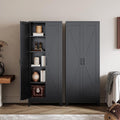 Black Tall Farmhouse Metal Pantry Linen Storage Cabinet and Organizers - Cupboard 75" H x31.5 W x15.7 D Rustic Hutch Cabinet Bookcase with Doors and Adjustable Shelves for Home Office