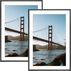 Frametory, 13x19 Metal Picture Frame with Mat for 11x17 Picture & Real Glass, Aluminum Photo Frame Collection (Black, 2 Pack)