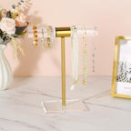Necklace Holder Bracelet Holder, Gold Acrylic Jewelry Display Stand Crystal T Bar Jewelry Organizer Gift for Women(1-Tier 1pc)