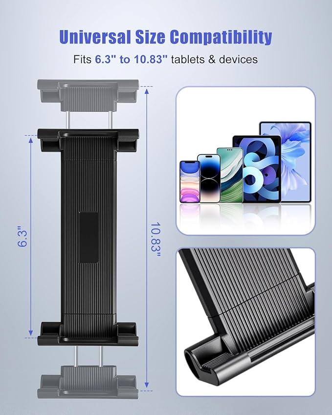 Industrial Aluminum Tablet Mount with Dual Link Arm, Heavy Duty 360° Adjustable Holder for 6-13" Devices, Multi-Hole Base for Truck Boat Wall Desk Installation
