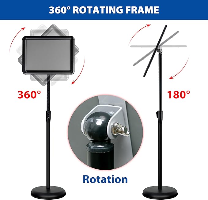6-Packs Sign Holder Stand for Display 8.5x11 Inch - Adjustable Floor Standing Sign Holder - Pedestal Poster Stand with Vertical & Horizontal View, Indoor/Outdoor Business & Store Signage(Black)