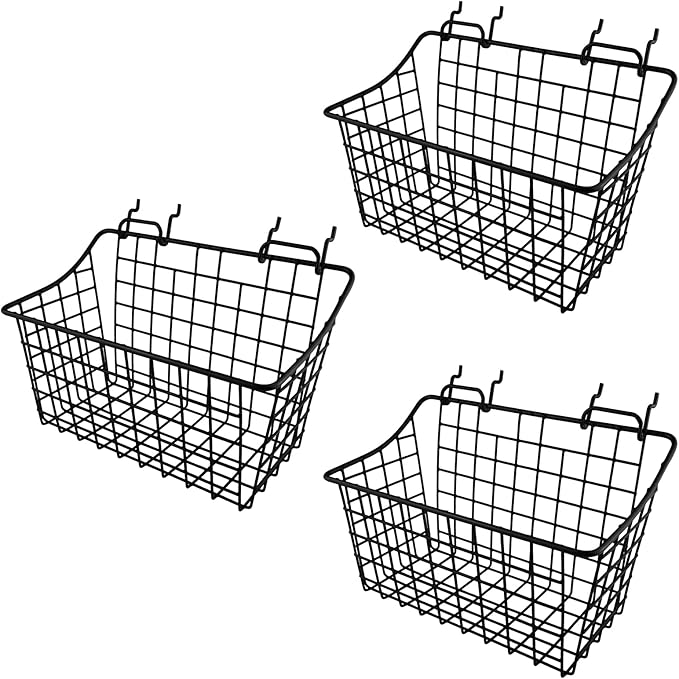LIGHT DUST 3-Pack Pegboard Baskets with Hooks, Wall Organizer Hooks Assortment, Workbench Storage System for Hardware, Attachments, Accessories
