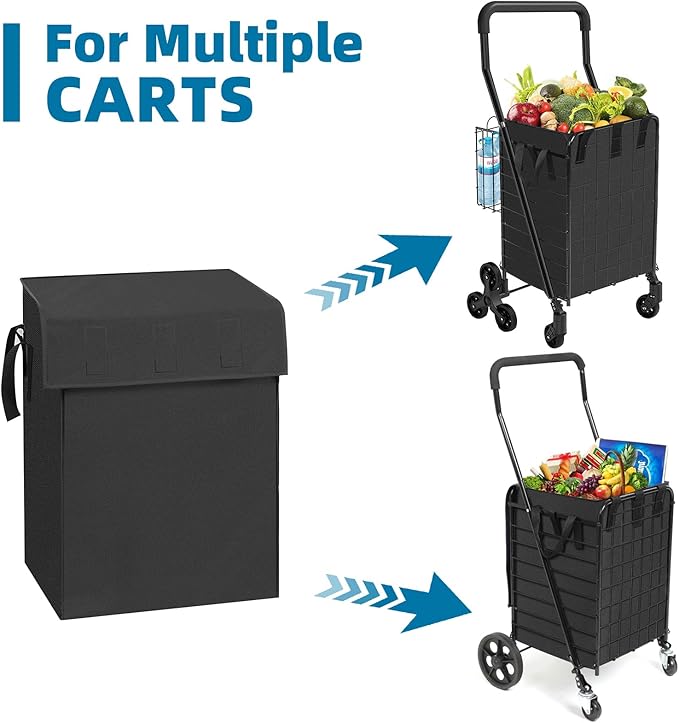Kiffle Shopping Cart Liner（Without Trolley）, 14.7" X 13.2" X 20" Square Bottom, Fits Grocery Cart, Cover and Adjustable Straps, Waterproof Oxford Cloth (Black)