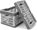 Domiella 2-Pack Foldable Storage Baskets, Collapsible PP Crates with Handles - 20L Capacity, Strong and Portable for Home Organization, Picnic and Shopping, Grey