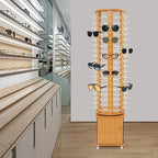 Sunglasses Display Stand, 108 Pairs Wooden 360° Rotating Sunglass Eyeglass Holder Organizer, Glasses Hanger Storage Rack for Retail Commercial Display, L14.2*H66.1in, Brown