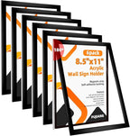 6 Pack Acrylic Sign Holder 8.5x11 Wall Mount,Clear Wall Sign Holder with Tape,Horizontal & Vertical Display,Plastic Sign Holder for Wall Door Glass Window Fridge-No Drilling