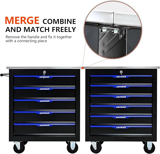 6 Drawers Rolling Tool Box on Wheels, Multifunctional Tool Chest Cabinet with Lock, Drawers Rolling Tool Cart Trolley Organizer Tool Storage Case for Garage,Warehouse - DIY Interconnectable