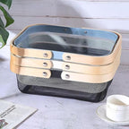 Metal Mesh Steel Basket, Storage Organizer Baskets Garden Harvest Basket Multi-functional Kitchen Fruit Baskets Bin with Wooden Handle for Bathroom Picnic Shopping Decor Cabinet Home, Blue
