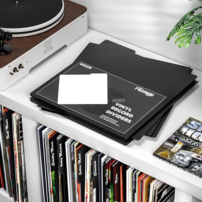 Facmogu 20PCS Vinyl Record Dividers, Upgrade Thicker 33 RPM Plastic Vinyl Record Separators, 12in Blank Writable DIY Record Dividers, Reusable LP Dividers for Vinyl DVD Record Albums Storage - Black