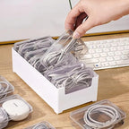 RayHenry Cable Organizer Box with 7 Clear Switch Case, Desktop Charger Cord Storage Organizer Box for Home Office Desk Accessories Wire Organization Stationery Supplies (white)